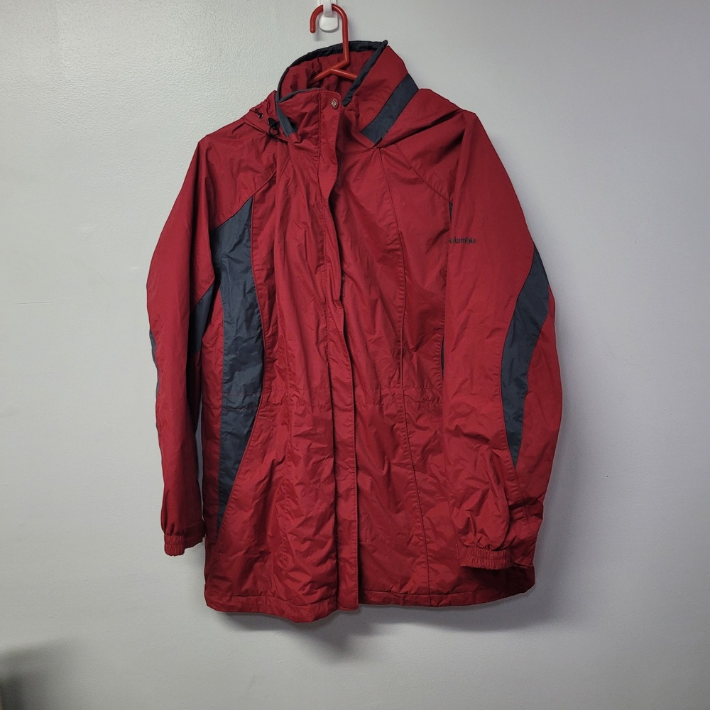 Columbia Womens XL Interchange Jacket Red Grey Hooded Rain Coat